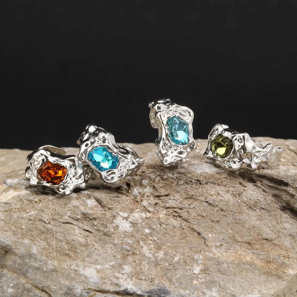 Set 4 Pieces Lava Rings Stacking Colorful Zircon Thick Ring Punk