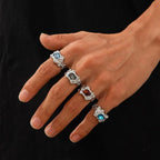 Set 4 Pieces Lava Rings Stacking Colorful Zircon Thick Ring Punk