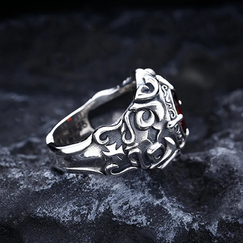 Retro Red Heart Crusades Vine Ring Dark Gothic Vintage Resizable Ring Punk Accessories