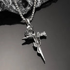 1Pcs Vintage Rose Cross Pendant Necklace For Women Men Stainless Steel Chain Punk Goth Trendy Accessories Choker Gothic Jewelry