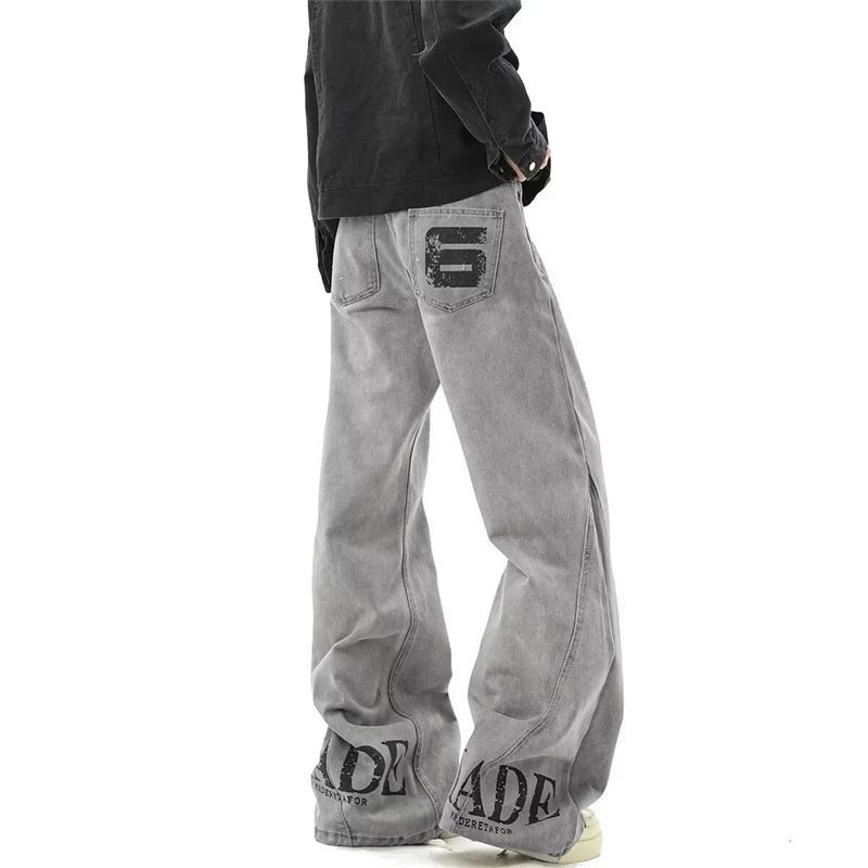 Y2K Jean For Man Washed American Straight Leg Denim Pants