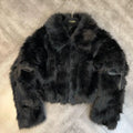 Winter Cotton Jacket Lapel Long Sleeve Patch Cross Short Fur Coat