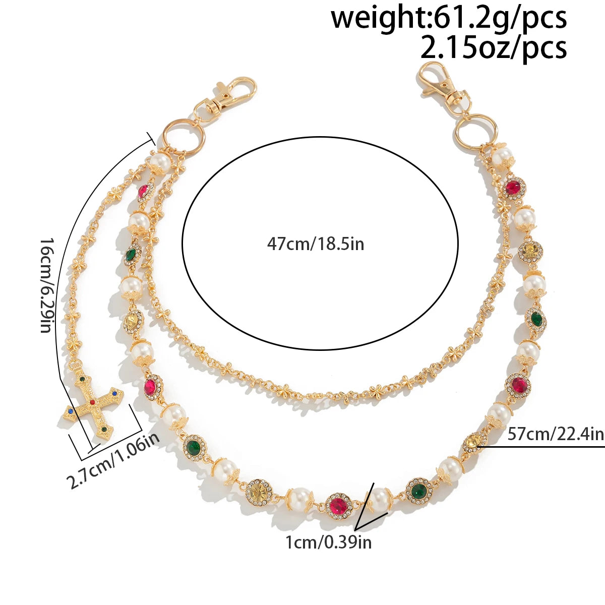 Salircon New Exquisite Luxury Cross Pendant Imitation Pearl Keychain Belt Chain