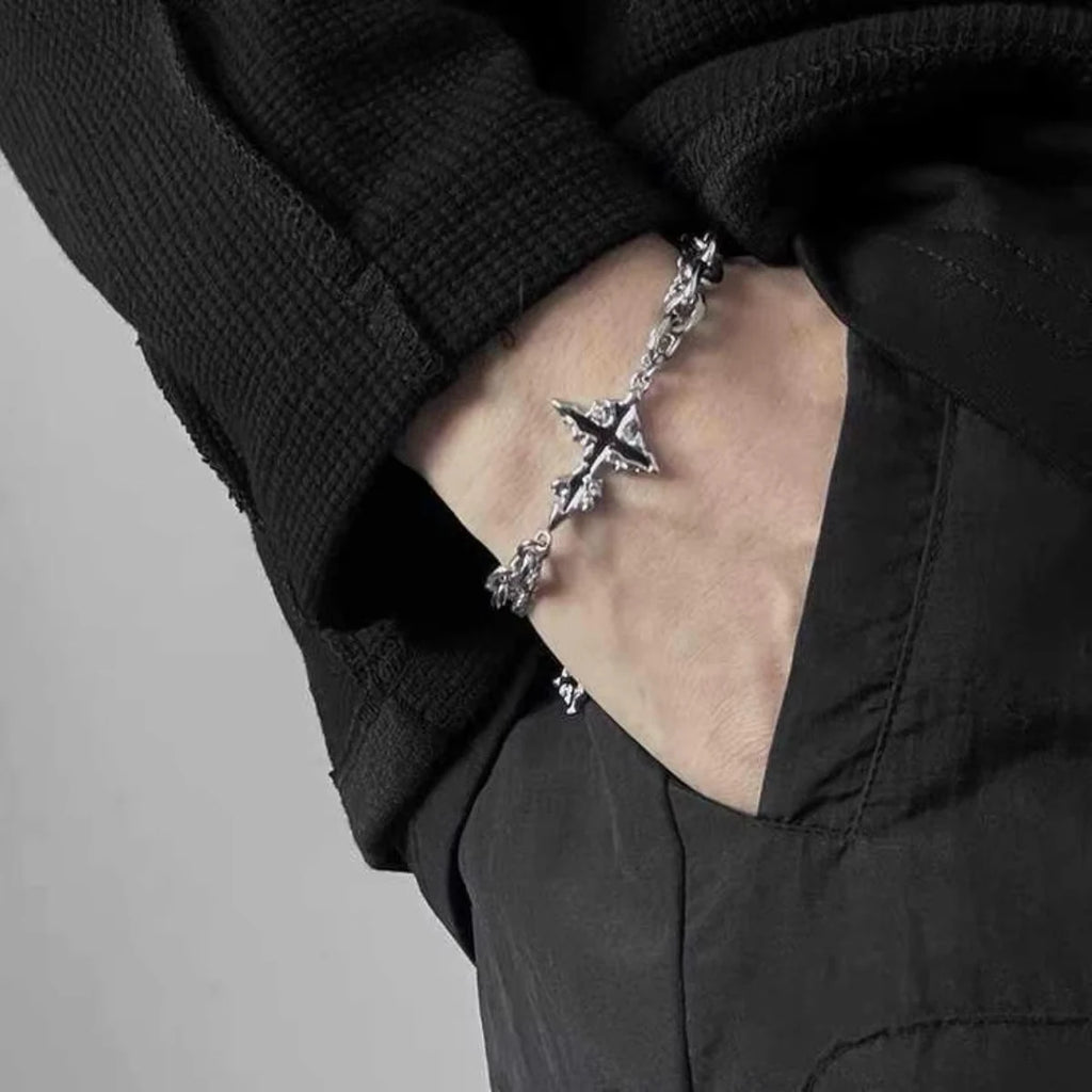 Retro Flame Cross Bracelet Hip Hop Titanium Steel Jewelry Accessories