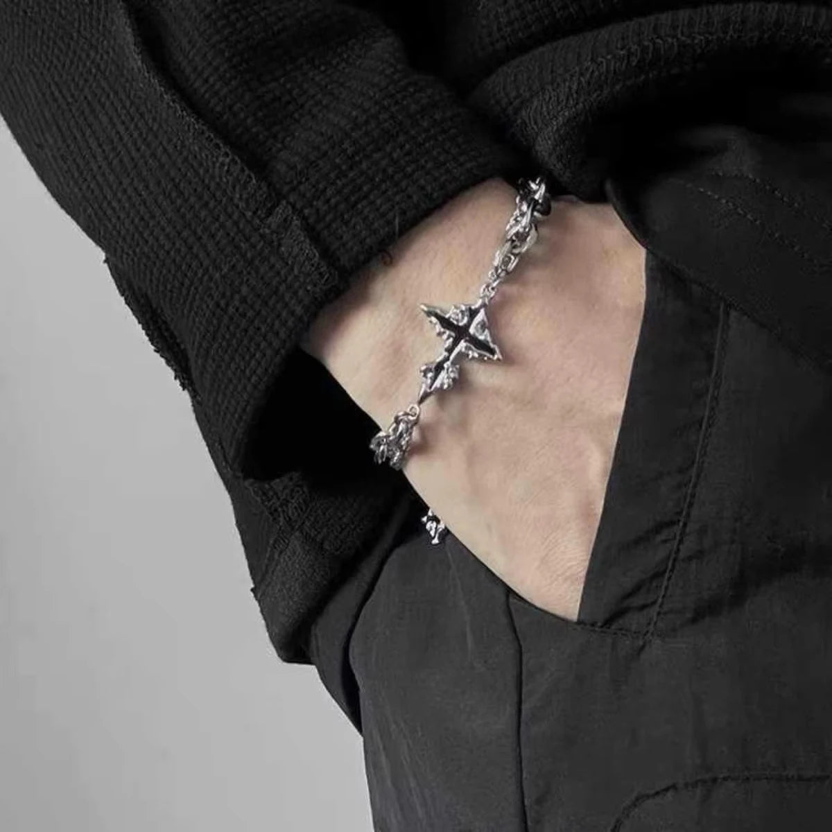 Retro Flame Cross Bracelet Hip Hop Titanium Steel Jewelry Accessories