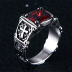 Creative Trend Delicate Compact Red Gemstone Cross Pattern Ring Retro
