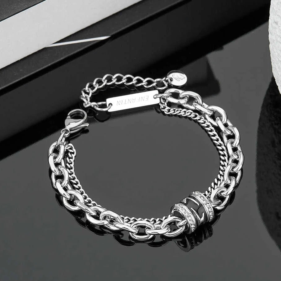 Hip Hop Black Lightning Bracelet =Non Fading Titanium Steel Punk Cuban Bracelet