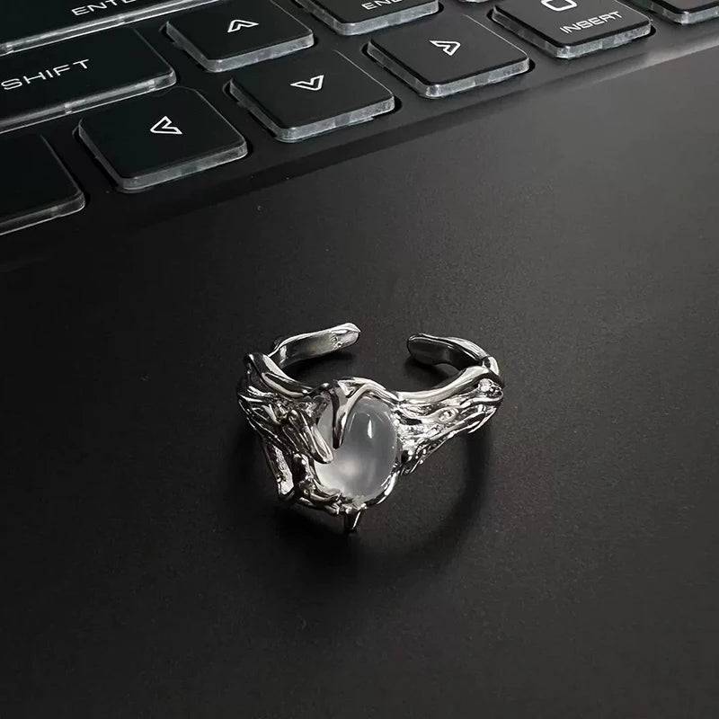 Punk Moonstone Irregular Geometric Statement Ring