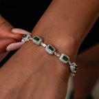 Iced Emerald Cushion Cut Diamond Bracelet White Gold Inlaid Green