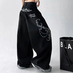 High Street Women Vintage Embroidery Y2K Baggy Jeans American Retro