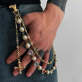 Salircon New Exquisite Luxury Cross Pendant Imitation Pearl Keychain Belt Chain