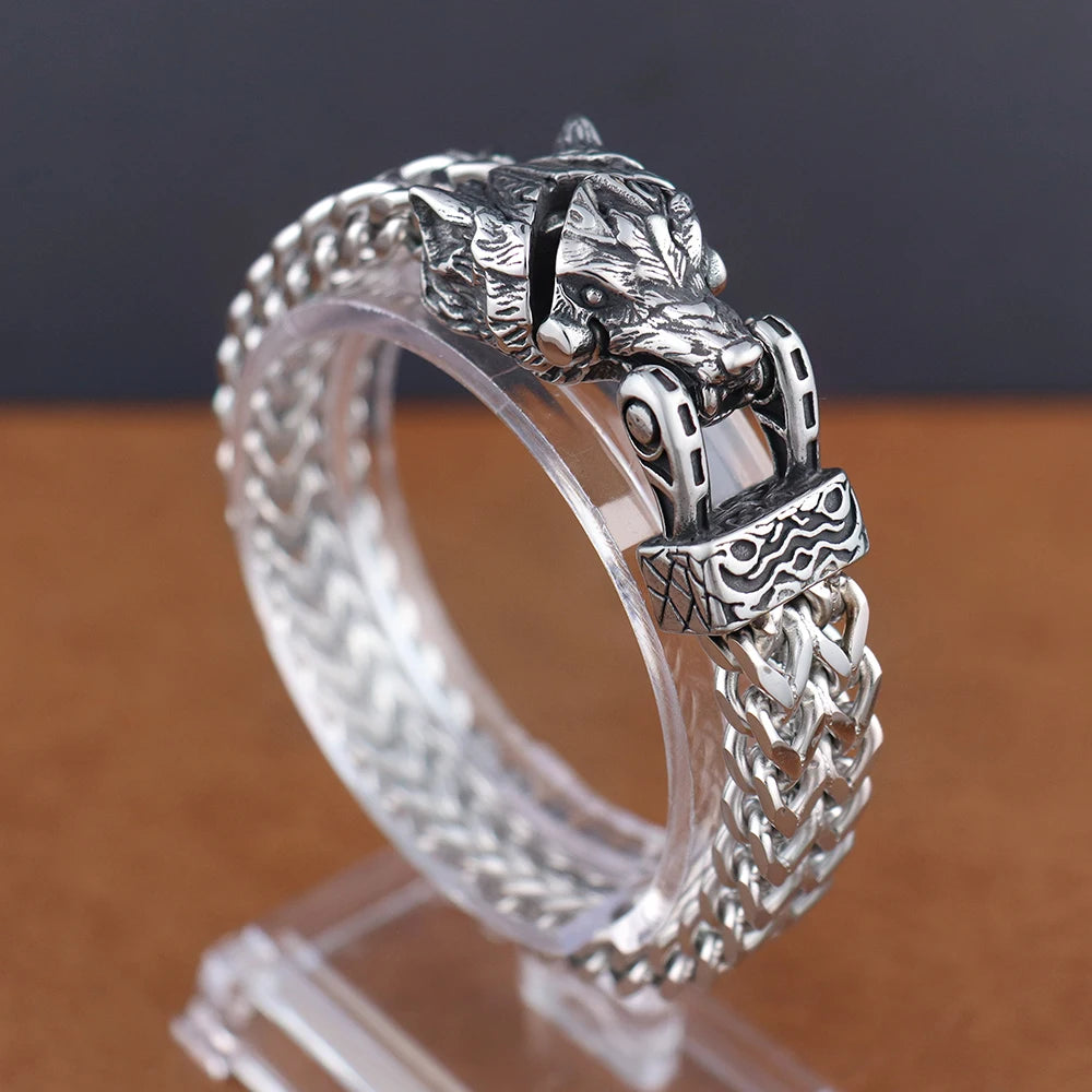 Vintage Charm Viking Wolf Head Bangles Popular Stainless Steel Bracelets