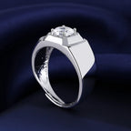 Moissanite Adjustable Wide Band Round Ring