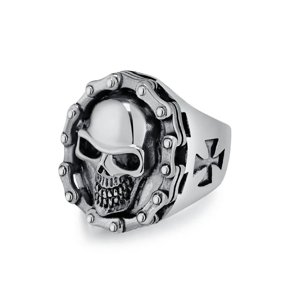 Vintage Biker Chain Skull Rings Gothic Punk Stainless Steel