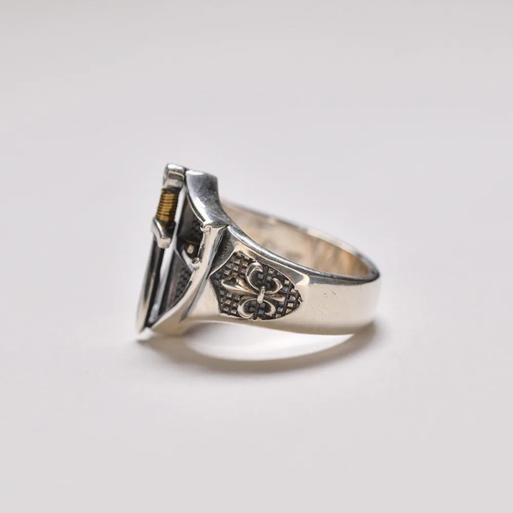 Minimalist Open End Medieval Templar Vintage Shield Adjustable Size Ring