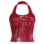 Retro Monogrammed Choker Vest Hanging Neck High Street Crop Tops