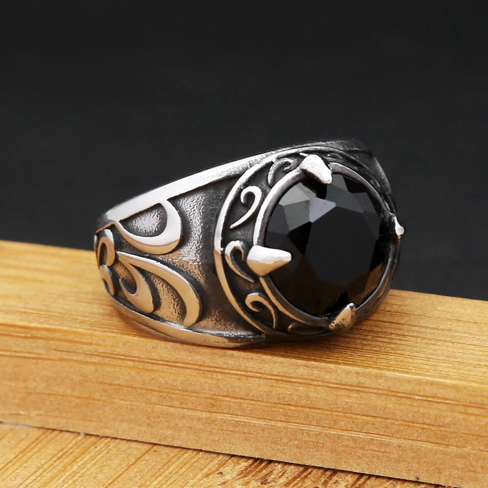 Gothic Vintage Dragon Claw Punk Hip Hop Stainless Steel Black Stone Ring