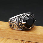 Gothic Vintage Dragon Claw Punk Hip Hop Stainless Steel Black Stone Ring