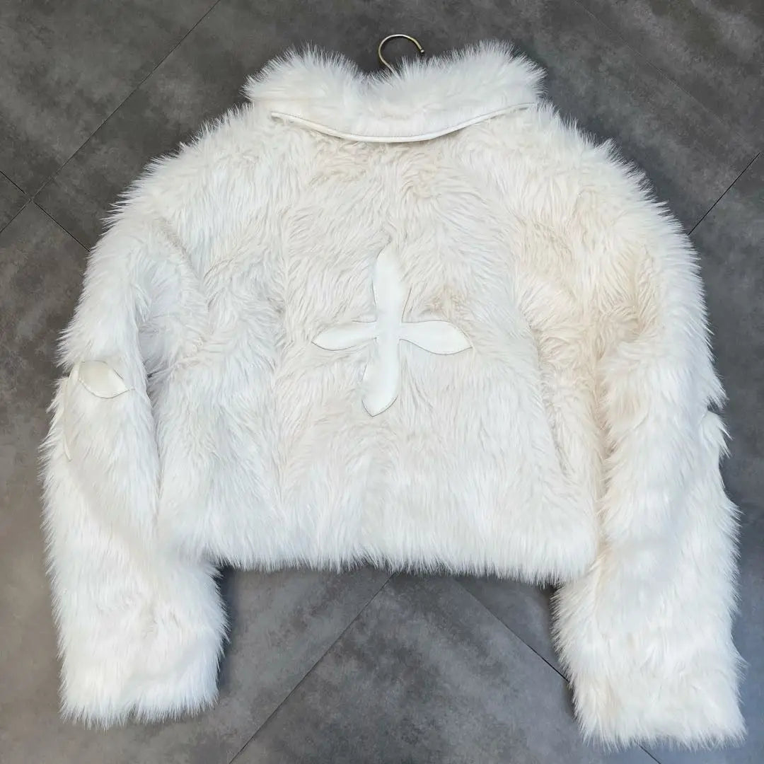 Winter Cotton Jacket Lapel Long Sleeve Patch Cross Short Fur Coat