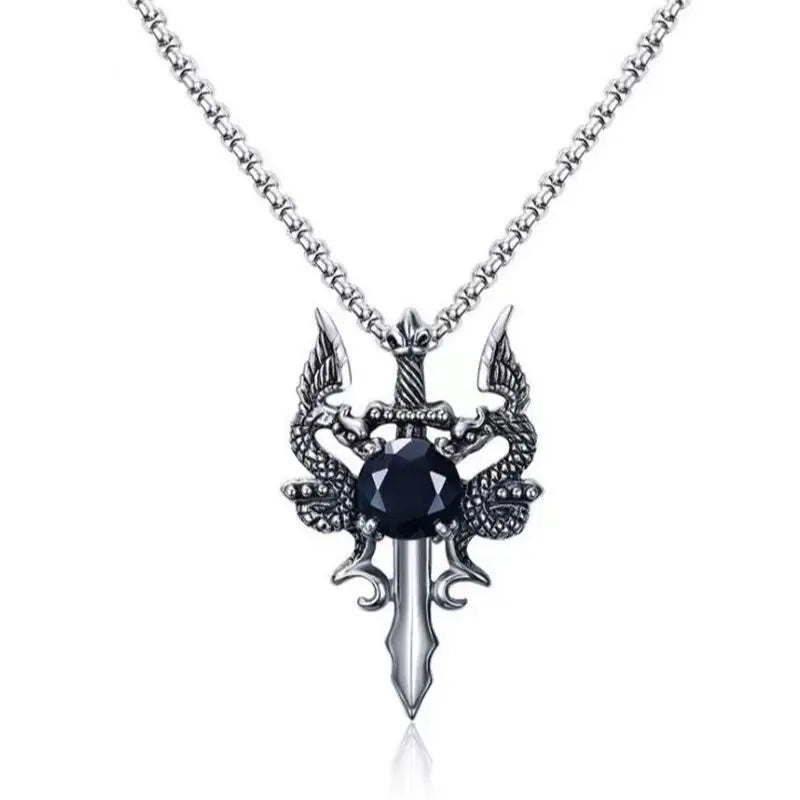 Gothic Dragon Water Diamond Long Necklace Dominant Retro Dragon Necklace