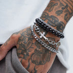 4 Pieces Stainless Steel Bracelet Set Punk Cross Beads Chain Bracelets