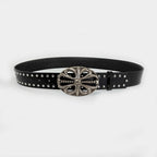 Unisex Jeans Belt Female Punk Gothic Wide Belts For Women Luxury Brands Hollow Cross Hearts Men's belt Male Rivet Waistband
