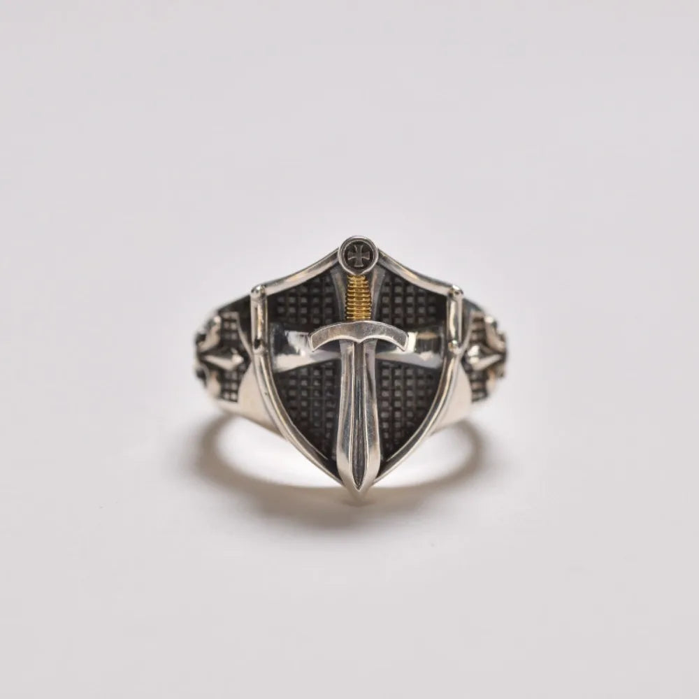 Minimalist Open End Medieval Templar Vintage Shield Adjustable Size Ring