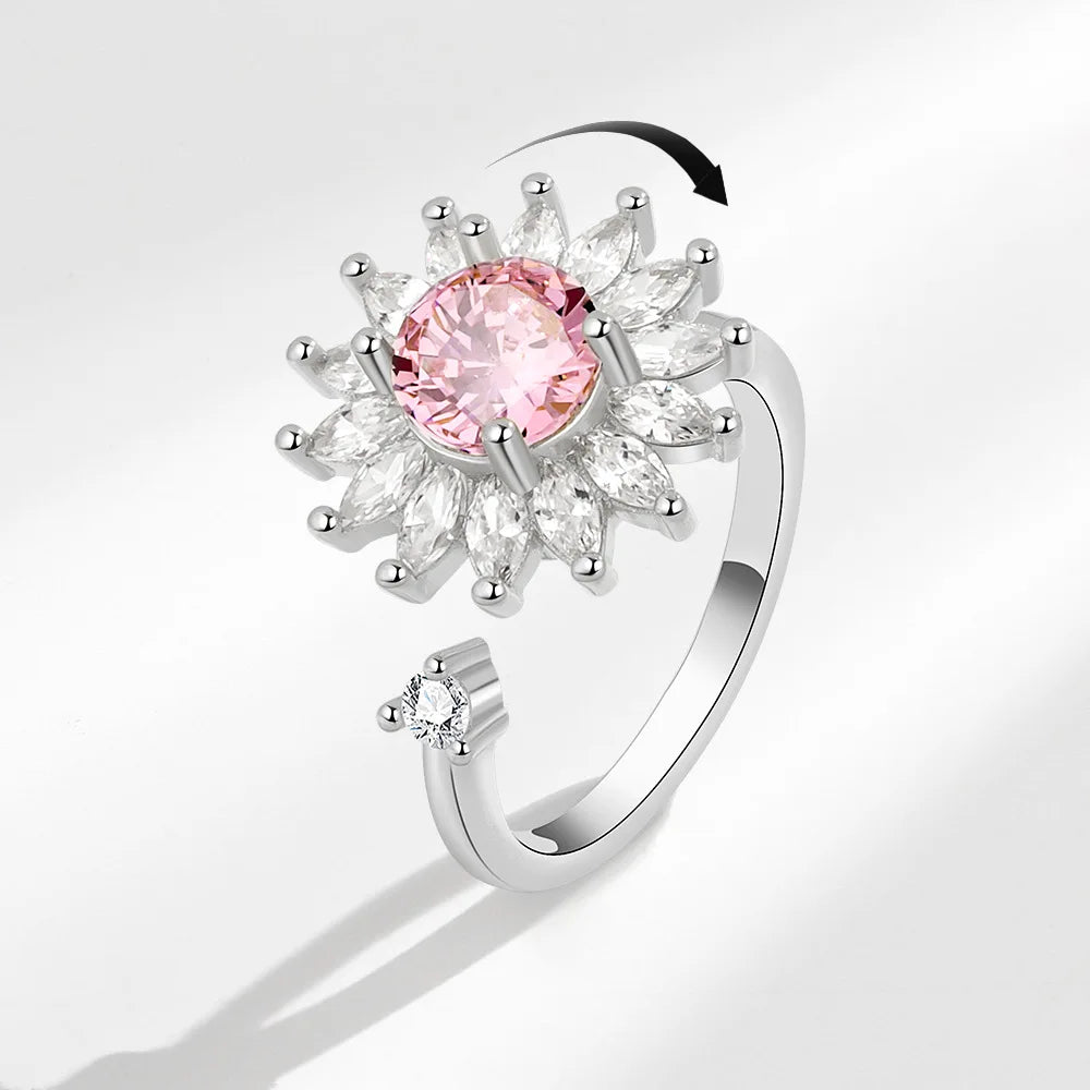 Sunflower Diamond Zircon Rotatable Ring