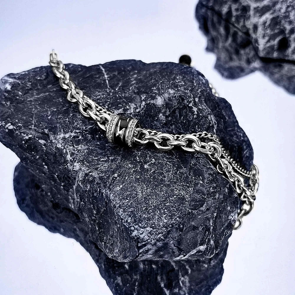Hip Hop Black Lightning Bracelet =Non Fading Titanium Steel Punk Cuban Bracelet