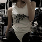 Summer Spider Web Print Tank Tops Y2k Streetwear Crop Top