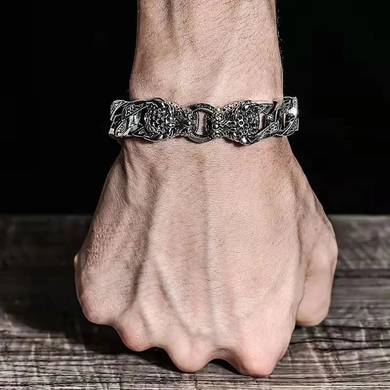 Double Leopard Head Woven Bracelet