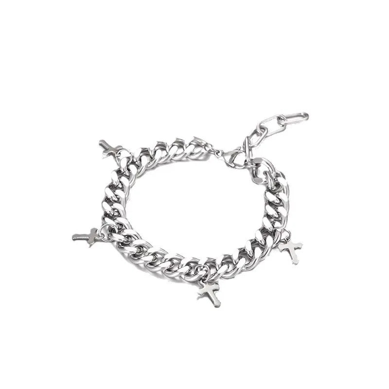 Titanium Steel Cross Cuban Bracelet Retro Cold Wind Hip Hop