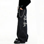 American Retro Street Baggy Wide Leg Jeans Angel Wings Embroidery Denim Pants