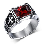 Creative Trend Delicate Compact Red Gemstone Cross Pattern Ring Retro