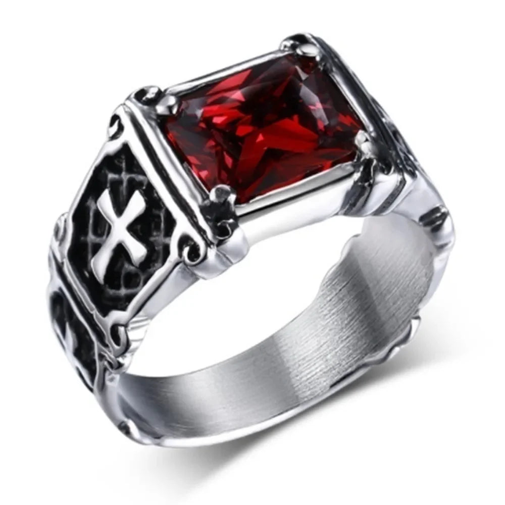 Creative Trend Delicate Compact Red Gemstone Cross Pattern Ring Retro