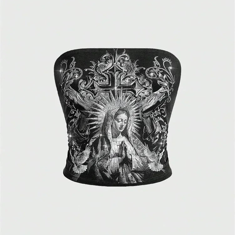Gothic Y2K Mary Glitter Tube Top