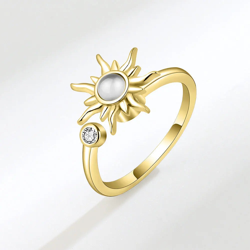 Sunflower Diamond Zircon Rotatable Ring