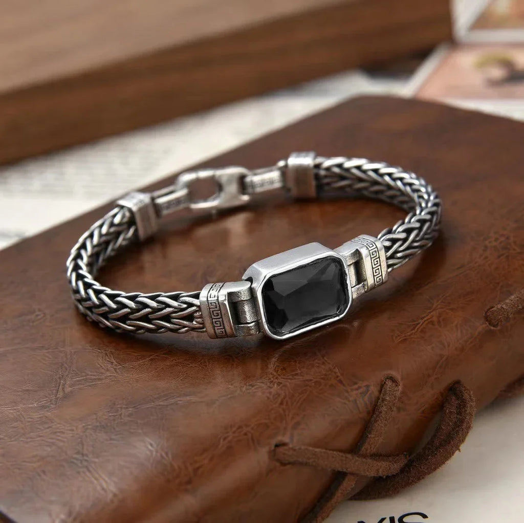 Hand-Knitted Old Vintage Black Stone Bracelet