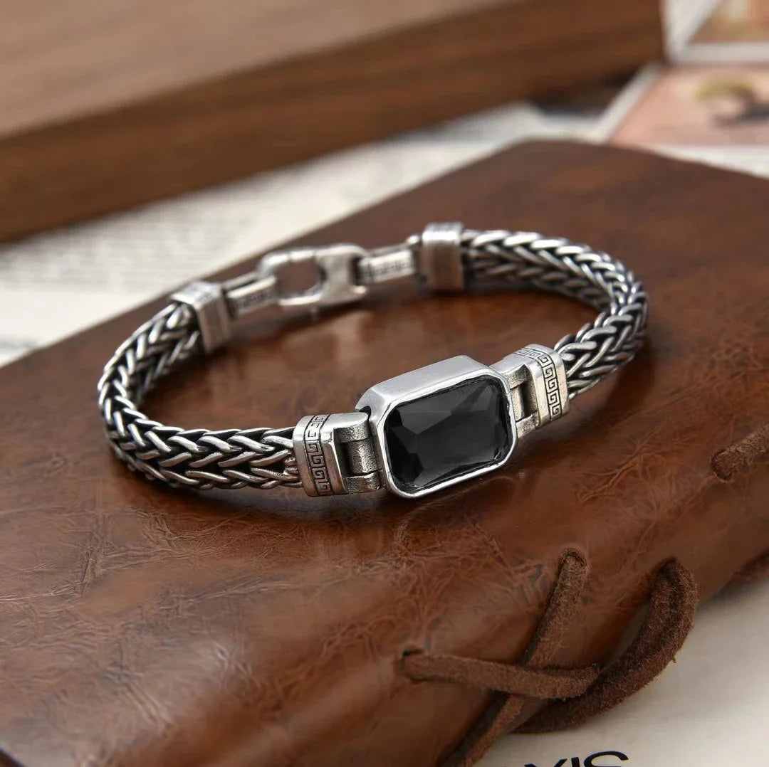 Hand-Knitted Old Vintage Black Stone Bracelet