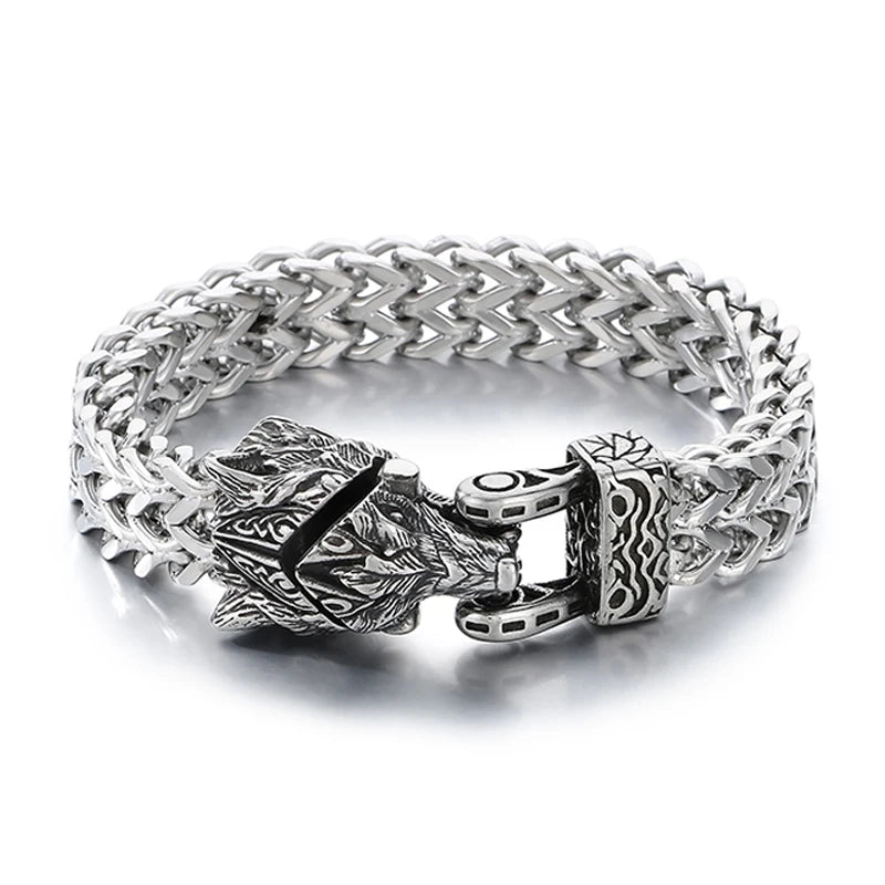 Vintage Charm Viking Wolf Head Bangles Popular Stainless Steel Bracelets