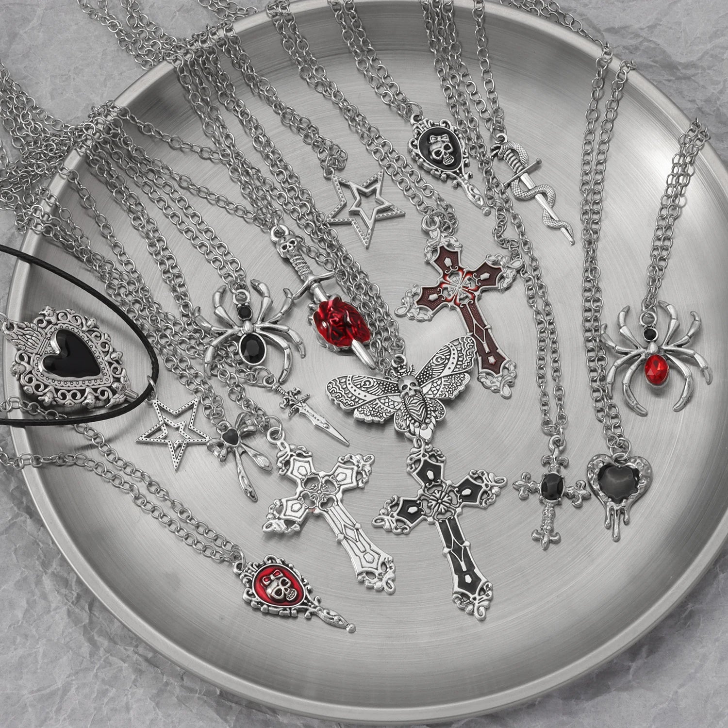 Gothic Set Vintage Punk Heart Snake Butterfly Charm Necklaces