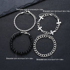 4 Pieces Stainless Steel Bracelet Set Punk Cross Beads Chain Bracelets