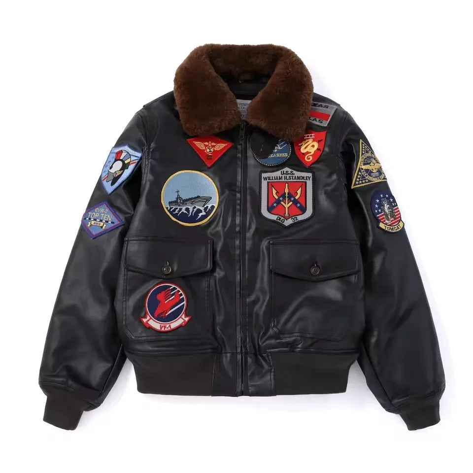 Y2K Vintage Top Gun Aviator Faux Leather Flight Jacket