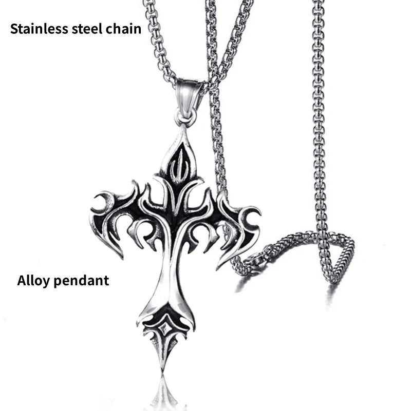 Vintage Flame Cross Pendant Necklace