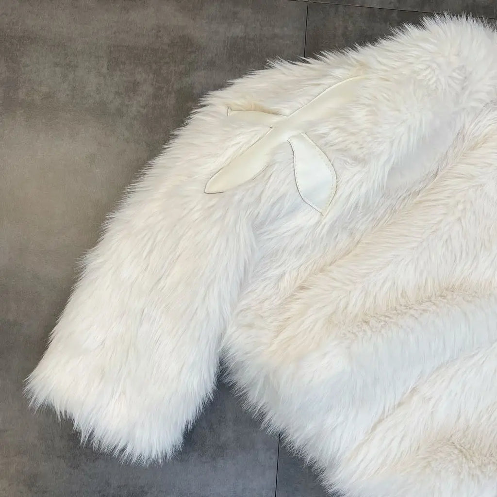 Winter Cotton Jacket Lapel Long Sleeve Patch Cross Short Fur Coat