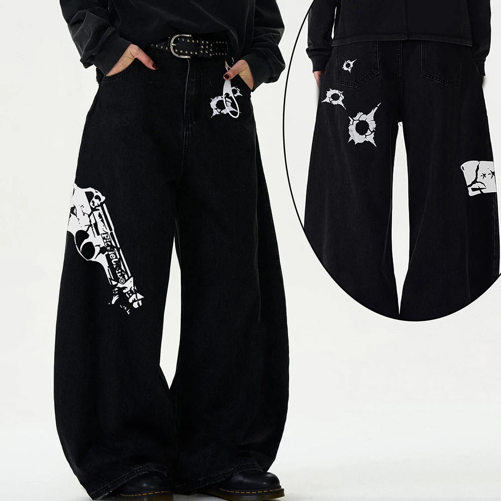 Y2K Streetwear Graphic High Streets American Baggy Wide Leg Denim Pants