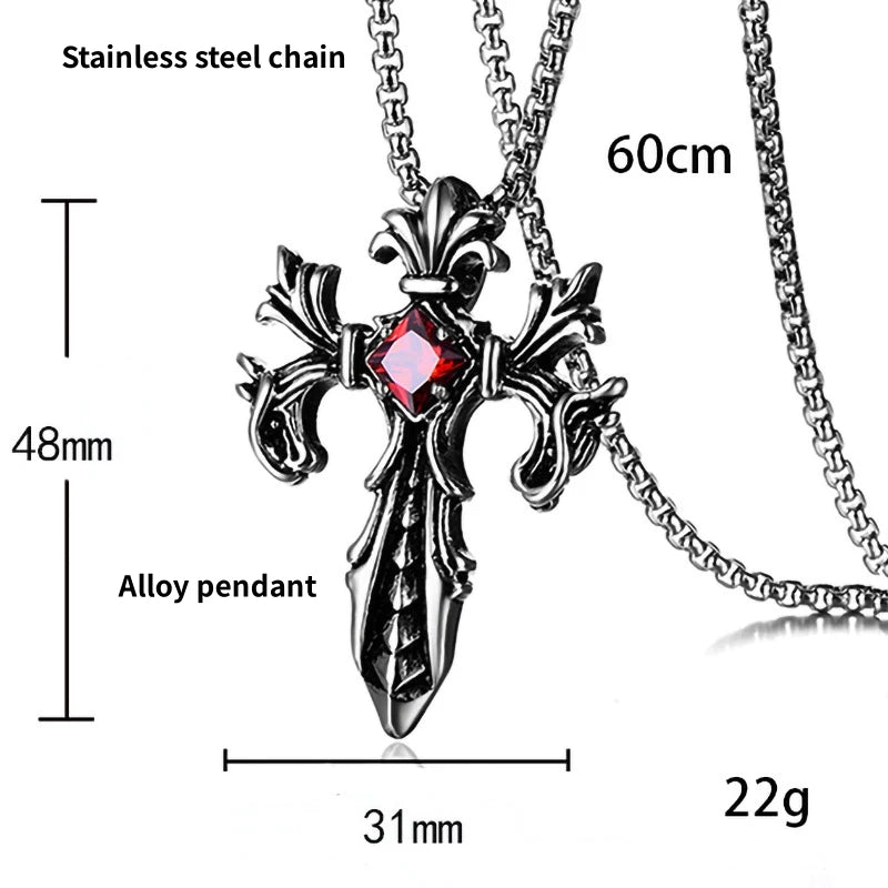 Vintage Flame Cross Pendant Necklace