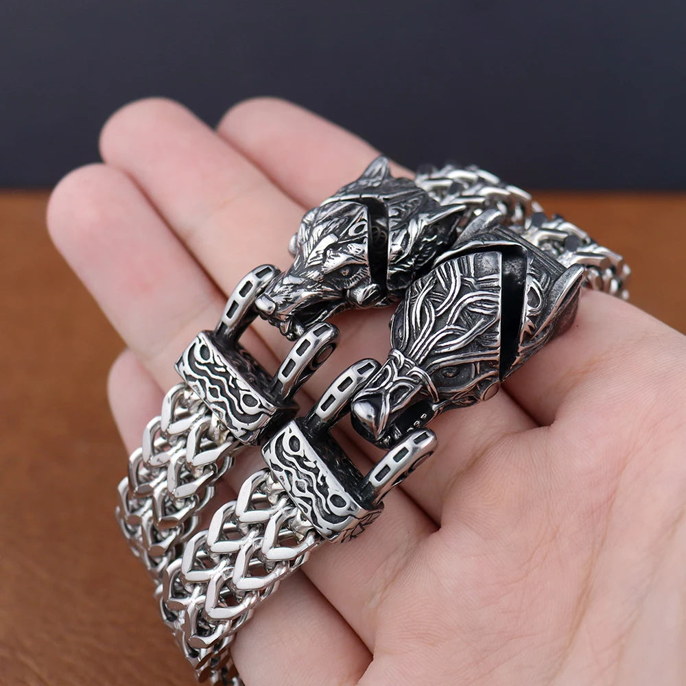 Vintage Charm Viking Wolf Head Bangles Popular Stainless Steel Bracelets