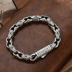 Crystal Black Cube Vintage Lines Flower Chain Bracelet