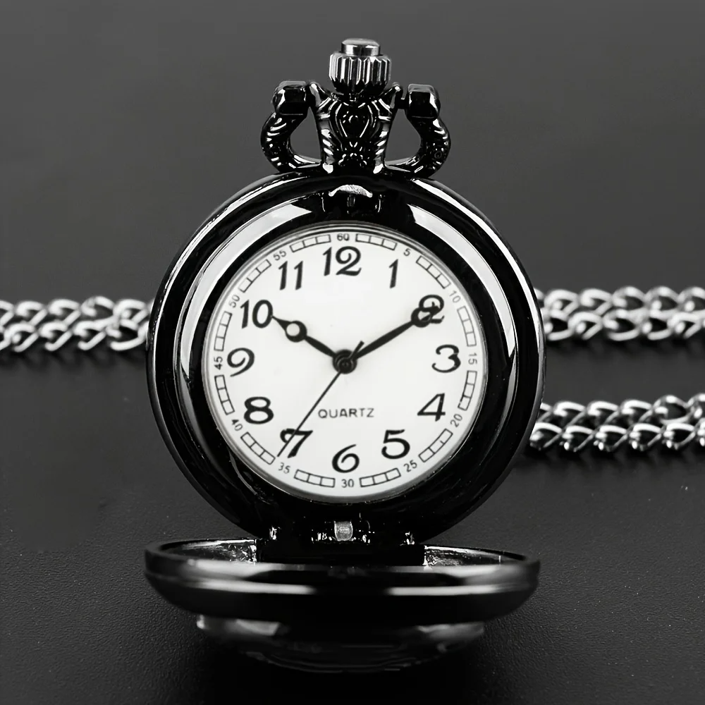 Gothic Design Black Raven Pocket Watch With Necklace Alloy Case & Band,Quartz Movement, Non-Waterproof Watch for Men Women Kids